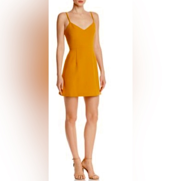 French Connection Whisper Sundae V-Neck Mini Knit Dress in Dijon - Picture 5 of 9